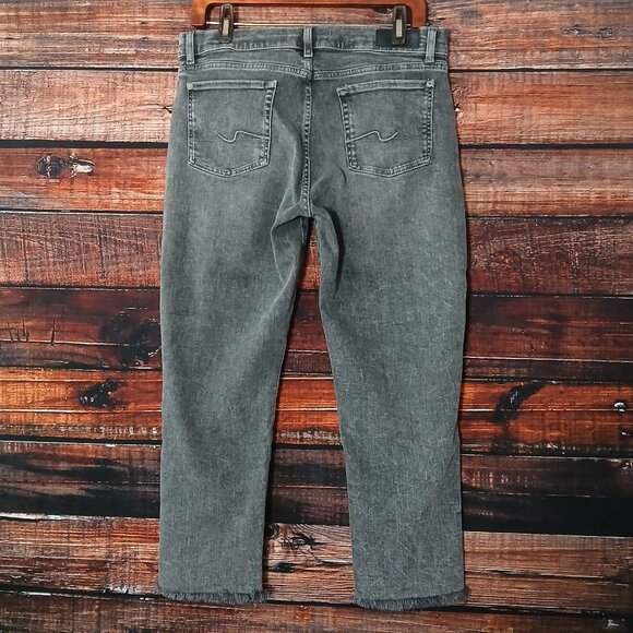 7 For All Mankind Jeans 30 Luxe Vintage Button Fly Crop Raw Hem Mid Rise Gray - Picture 3 of 9